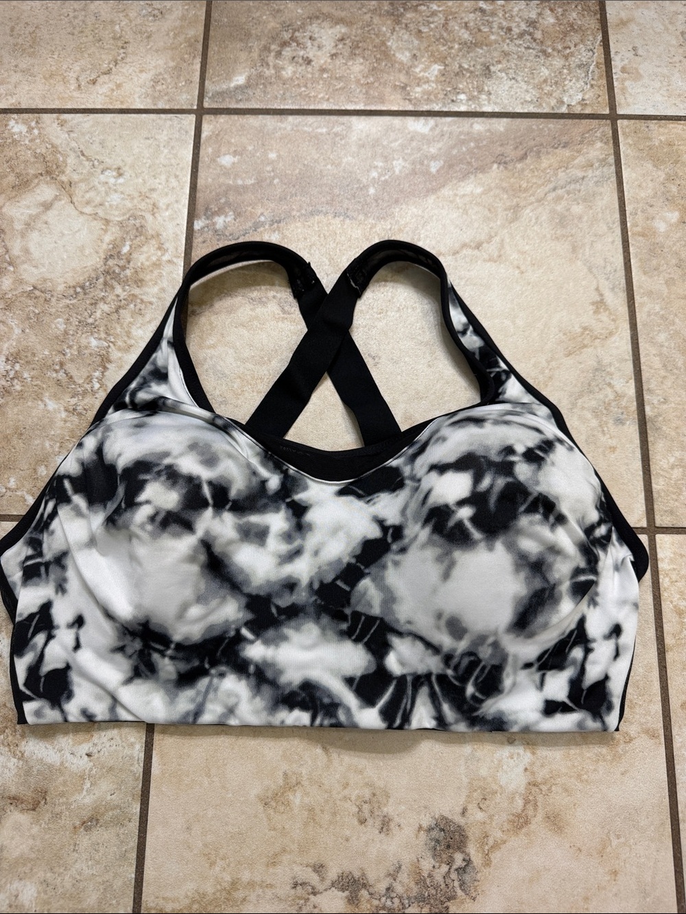 Pink Sport Victoria Secret Black & White Tie-Dye Sports Bra w/Crossback Straps